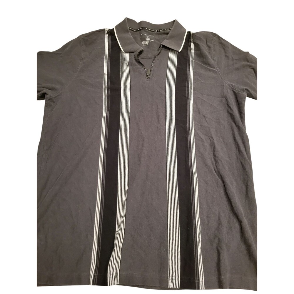 Shaquille O'Neal Polo Shirt Mens 3XL Gray Vertical Stripe Zip Short Sleeve‎